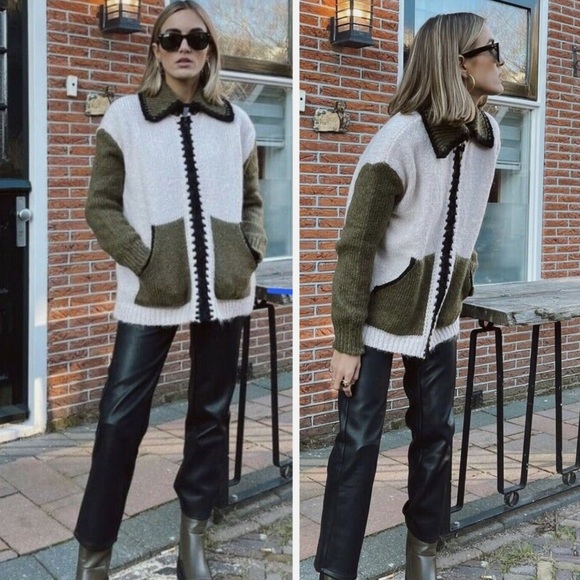Zara Jackets & Blazers - ZARA • COMBINATION KNIT ZIP-UP CARDIGAN JACKET SIZE Medium • wool